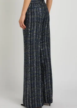 Striped metallic-weave trousers