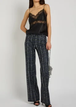 Striped metallic-weave trousers