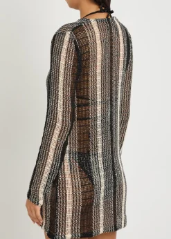 Striped open-knit cover-up mini beach dress