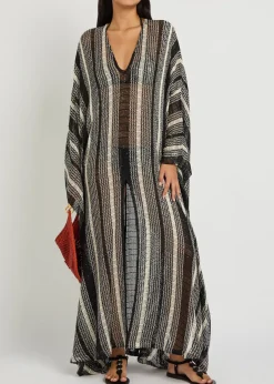 Striped open-knit kaftan cover-up