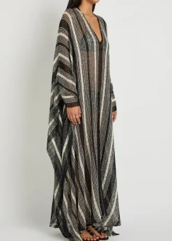 Striped open-knit kaftan cover-up