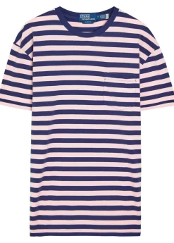 Striped patch pocket cotton T-shirt