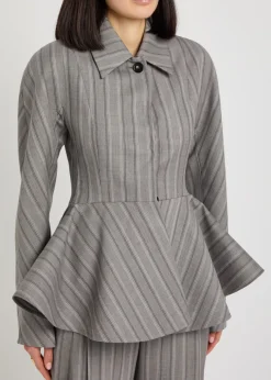 Striped peplum-hem wool jacket