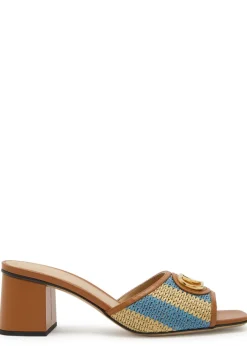 60 striped-raffia leather mules