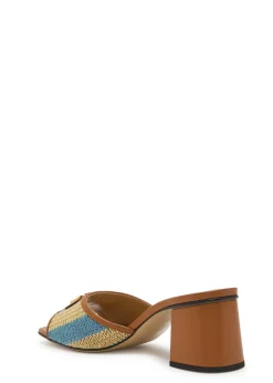 60 striped-raffia leather mules