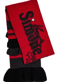 Striped ruffle-trimmed wool-blend scarf