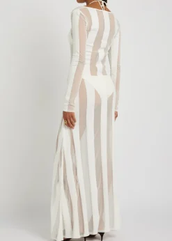 Striped sheer-knit gown