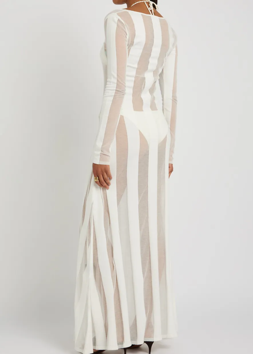 Striped sheer-knit gown
