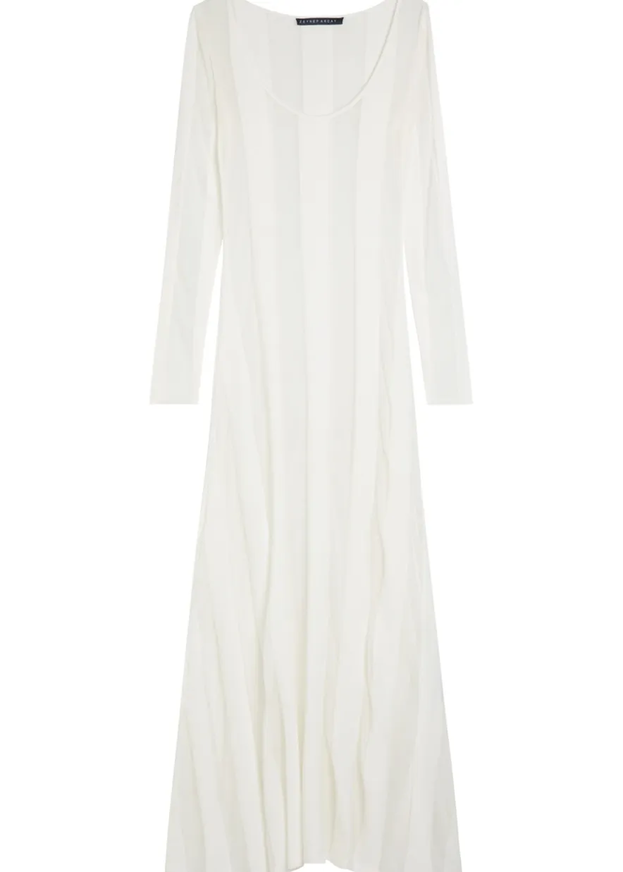 Striped sheer-knit gown
