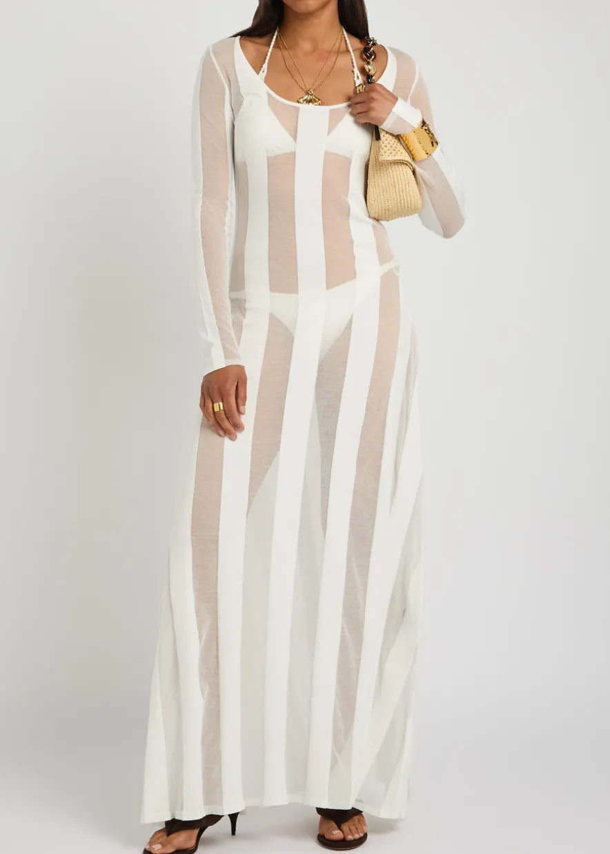 Striped sheer-knit gown