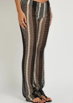 Striped slim-leg open-knit beach trousers