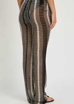 Striped slim-leg open-knit beach trousers