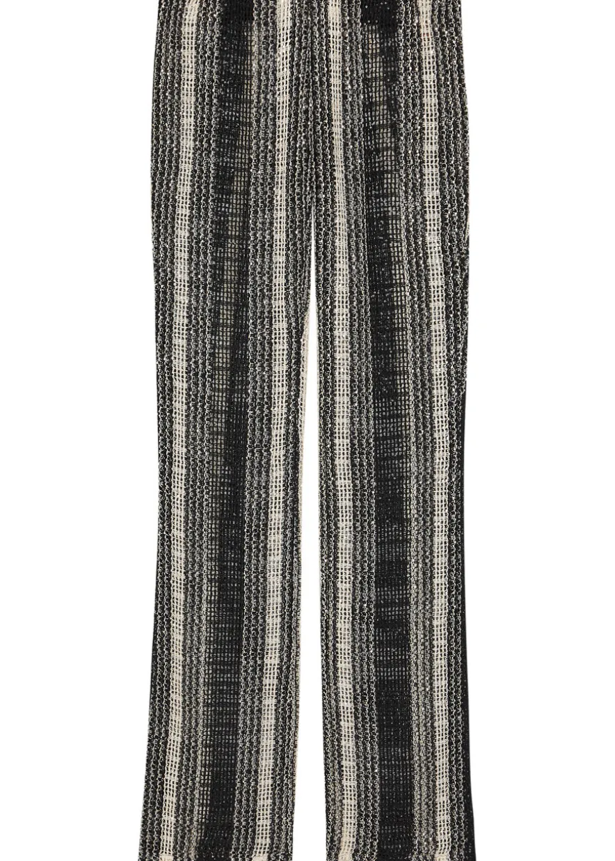 Striped slim-leg open-knit beach trousers