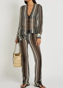 Striped slim-leg open-knit beach trousers