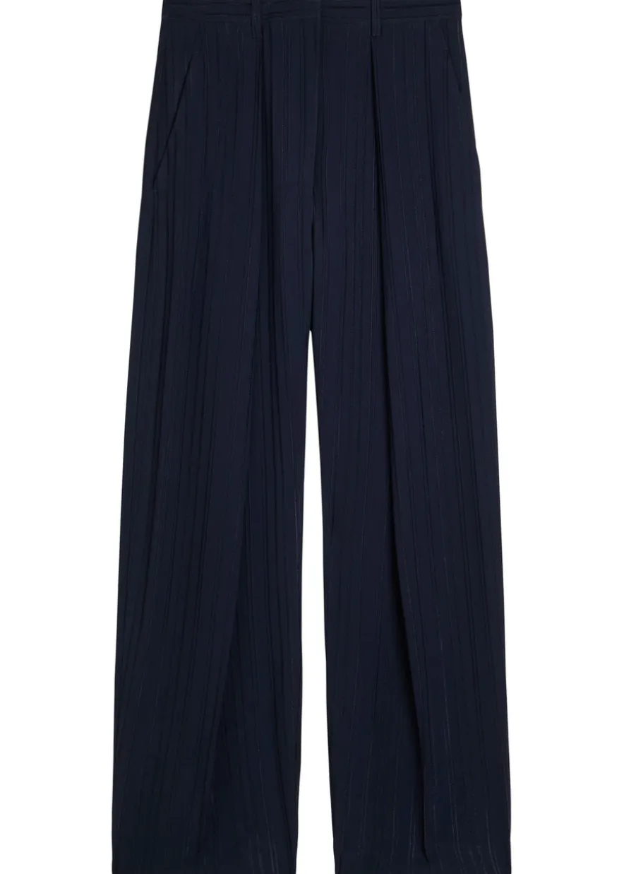 Striped straight-leg chiffon trousers