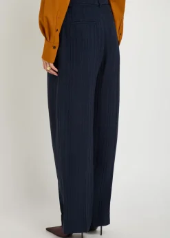 Striped straight-leg chiffon trousers