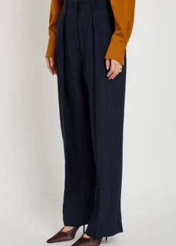 Striped straight-leg chiffon trousers