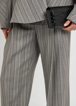 Striped straight-leg wool trousers