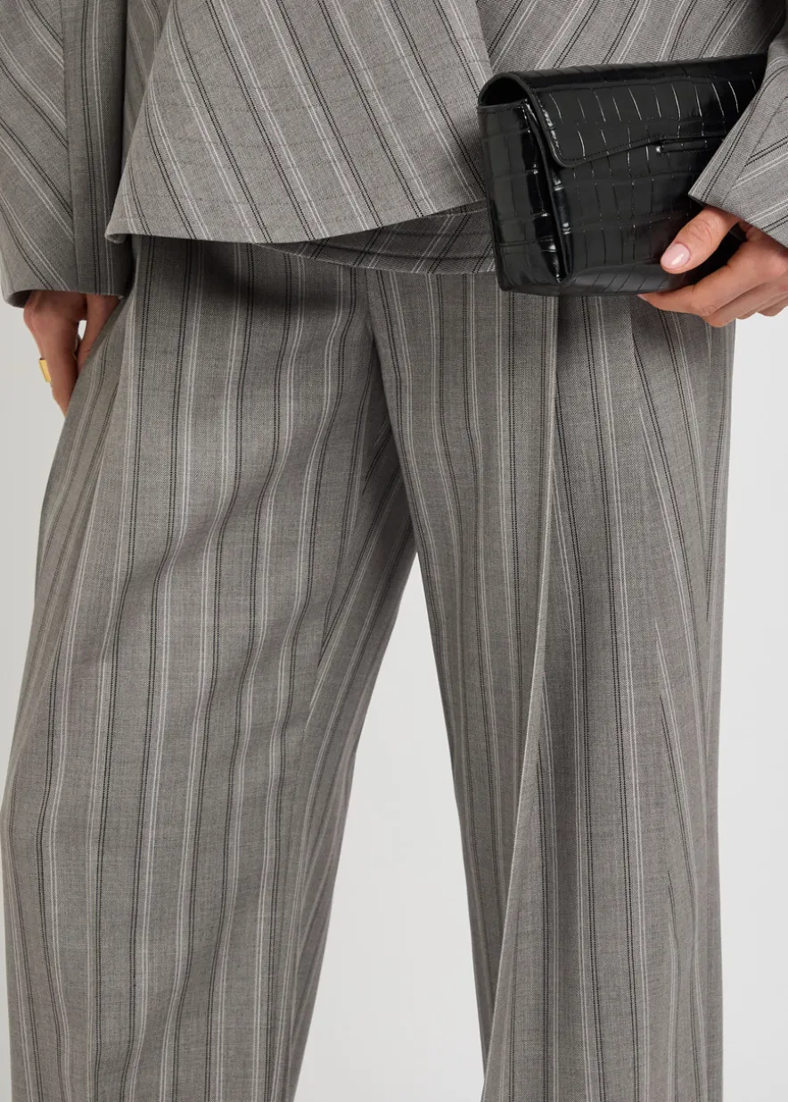 Striped straight-leg wool trousers