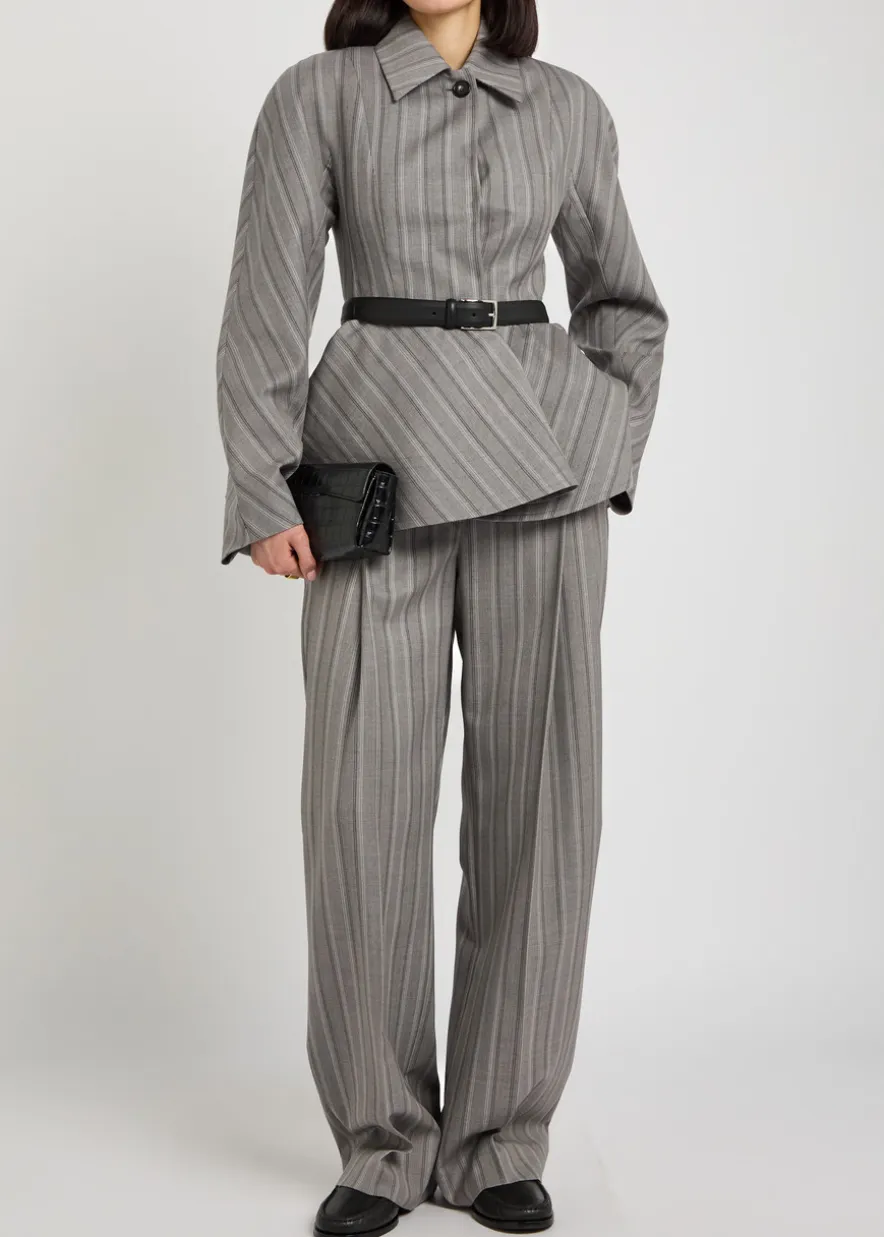 Striped straight-leg wool trousers