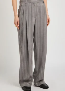 Striped straight-leg wool trousers