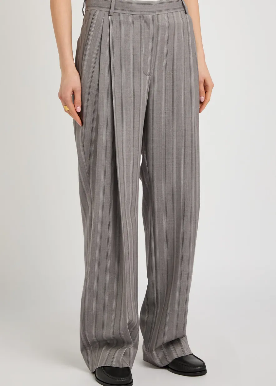 Striped straight-leg wool trousers