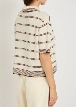 Striped towelling cotton-blend polo top