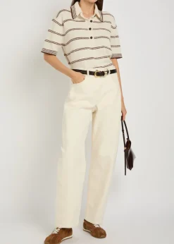 Striped towelling cotton-blend polo top