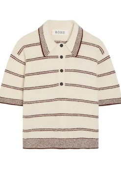 Striped towelling cotton-blend polo top