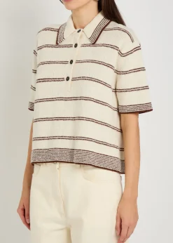 Striped towelling cotton-blend polo top