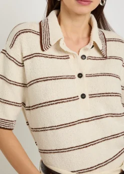 Striped towelling cotton-blend polo top