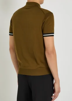 Striped-trim cotton and silk-blend polo shirt