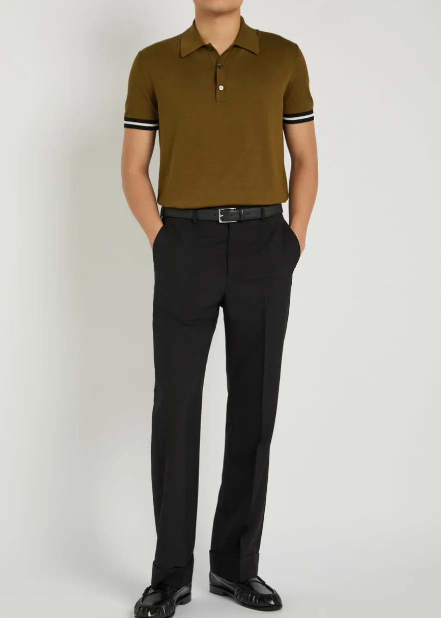 Striped-trim cotton and silk-blend polo shirt