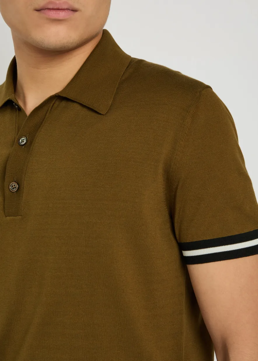 Striped-trim cotton and silk-blend polo shirt
