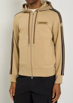 Striped-trim hooded cotton sweatshirt