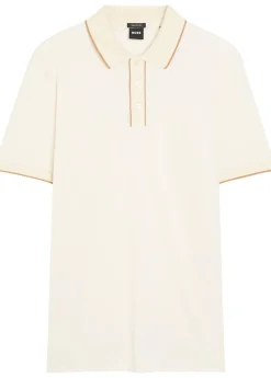 Striped-trim piqué cotton polo shirt