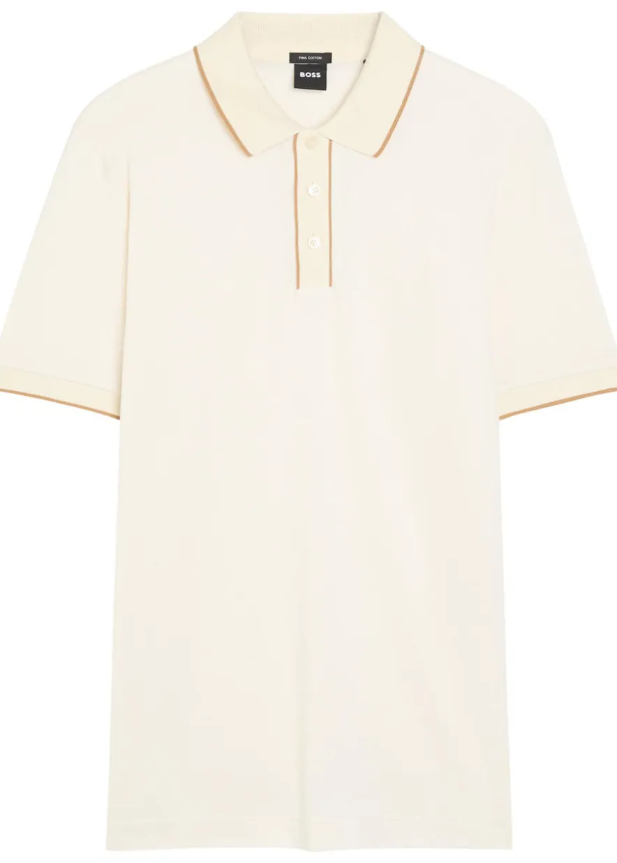 Striped-trim piqué cotton polo shirt