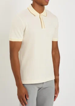 Striped-trim piqué cotton polo shirt
