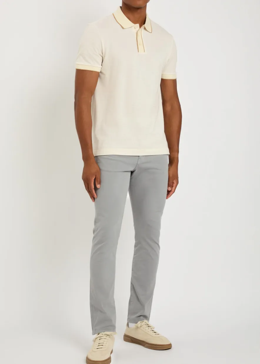 Striped-trim piqué cotton polo shirt