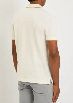 Striped-trim piqué cotton polo shirt
