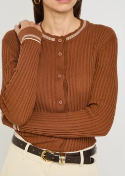 Striped trims cotton-knit cardigan