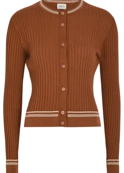Striped trims cotton-knit cardigan
