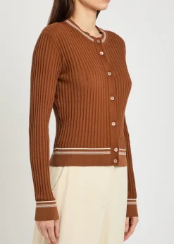 Striped trims cotton-knit cardigan