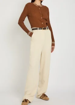Striped trims cotton-knit cardigan