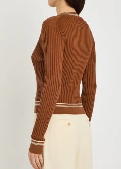 Striped trims cotton-knit cardigan