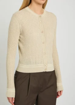 Striped trims cotton-knit cardigan
