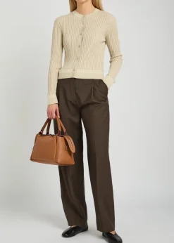 Striped trims cotton-knit cardigan