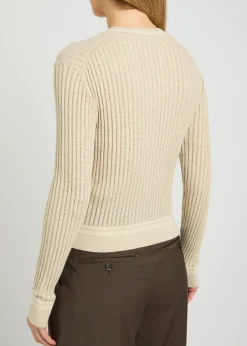 Striped trims cotton-knit cardigan
