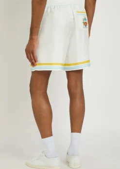 Striped-trim silk-twill shorts