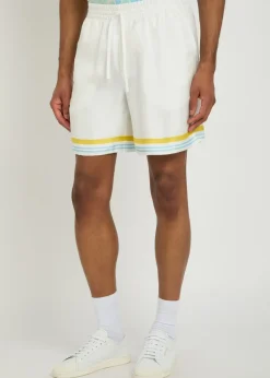 Striped-trim silk-twill shorts